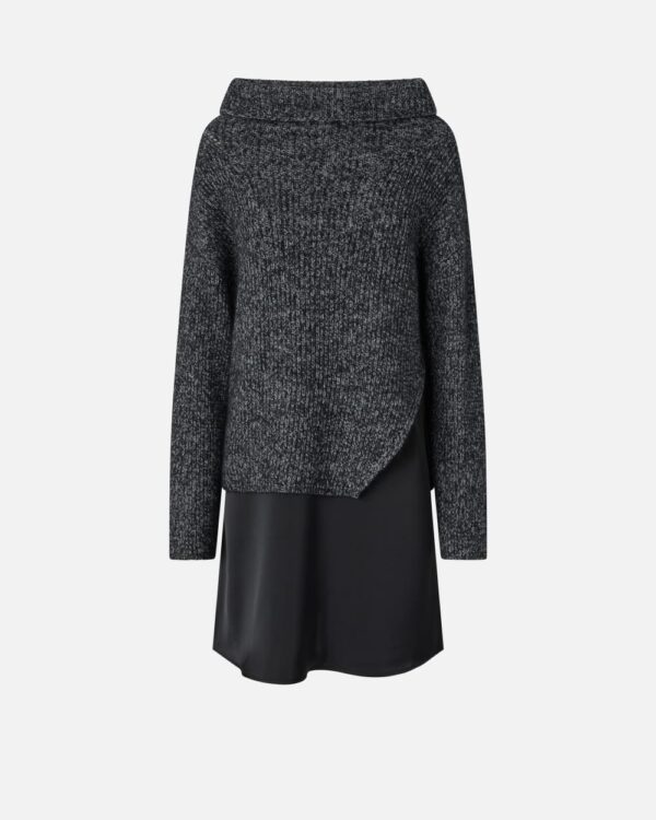 Abito bimateriale con maglione misto alpaca grigio e nero e bianco