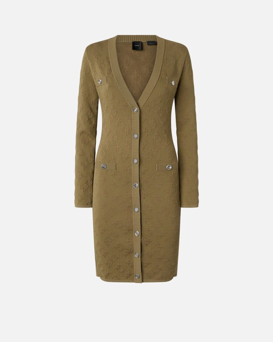 Jacquard logo knitted cardigan dress verde sabbiato