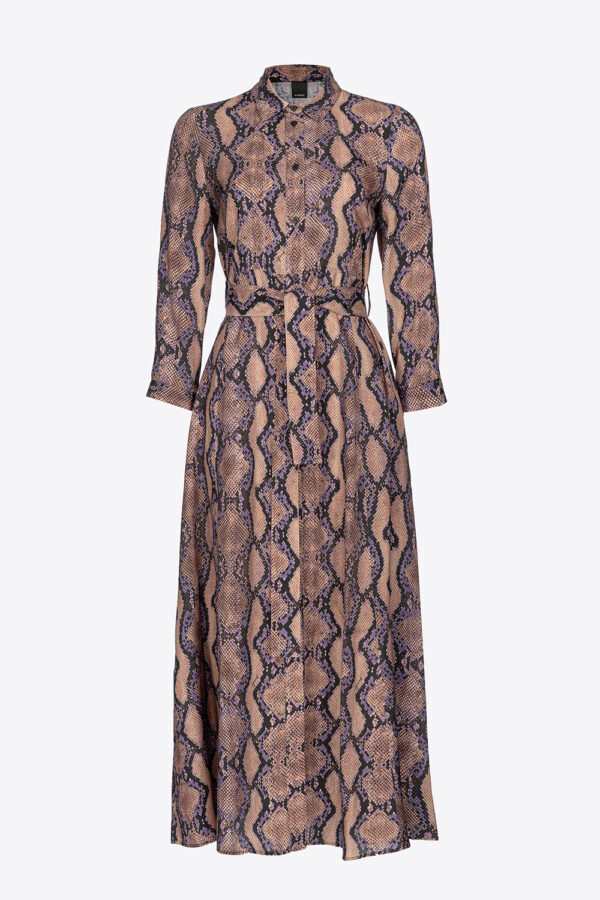 Abito chemisier lungo snake mult.marrone e lilla