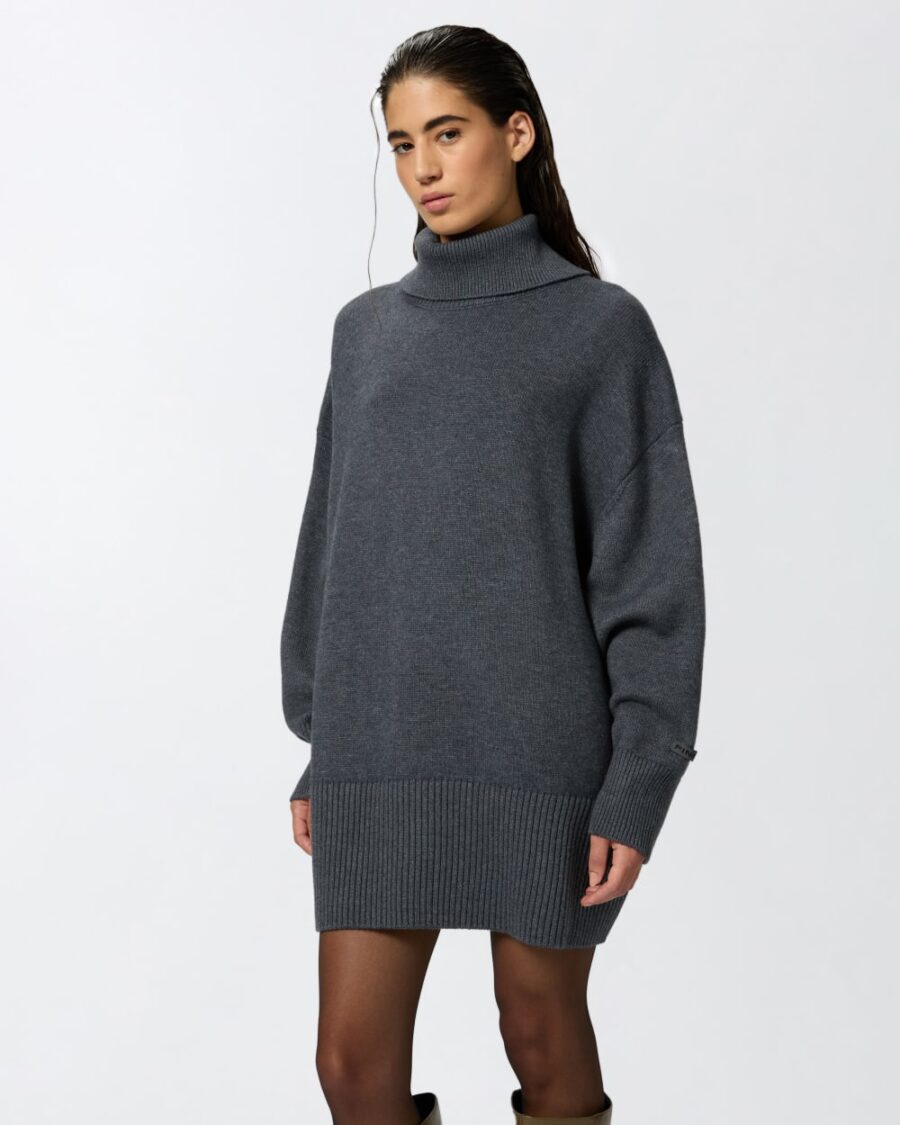 Abito corto in lana con collo alto dark grey