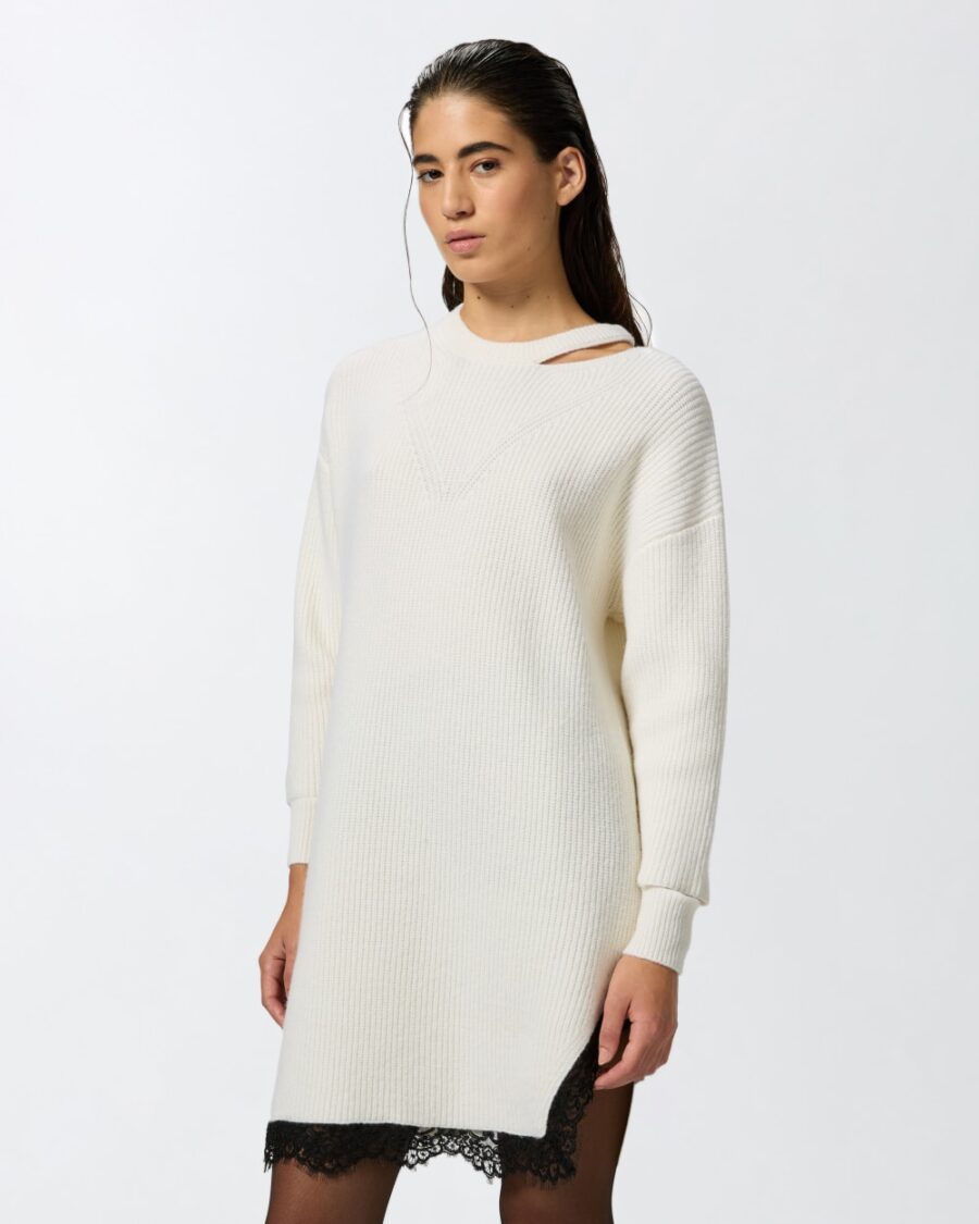 Abito corto in maglia con pizzo bianco purezza