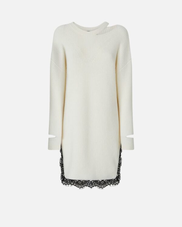 Abito corto in maglia con pizzo bianco purezza