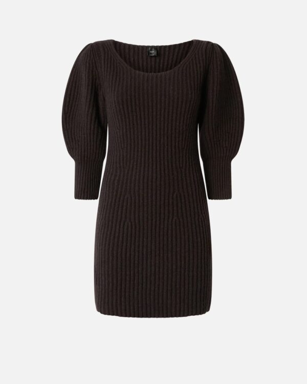 Abito corto in maglia lana cachemire a coste marrone oltre buio