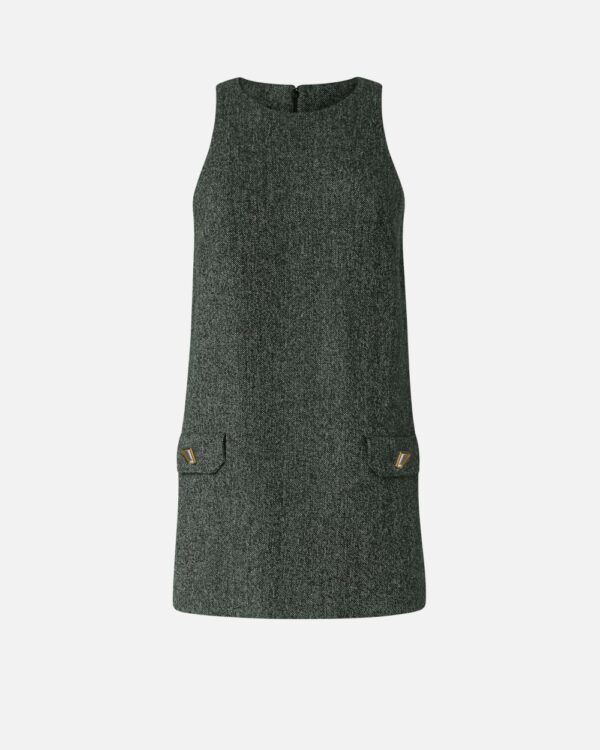 Short pinafore dress with mirror-finish buttons nero e bianco