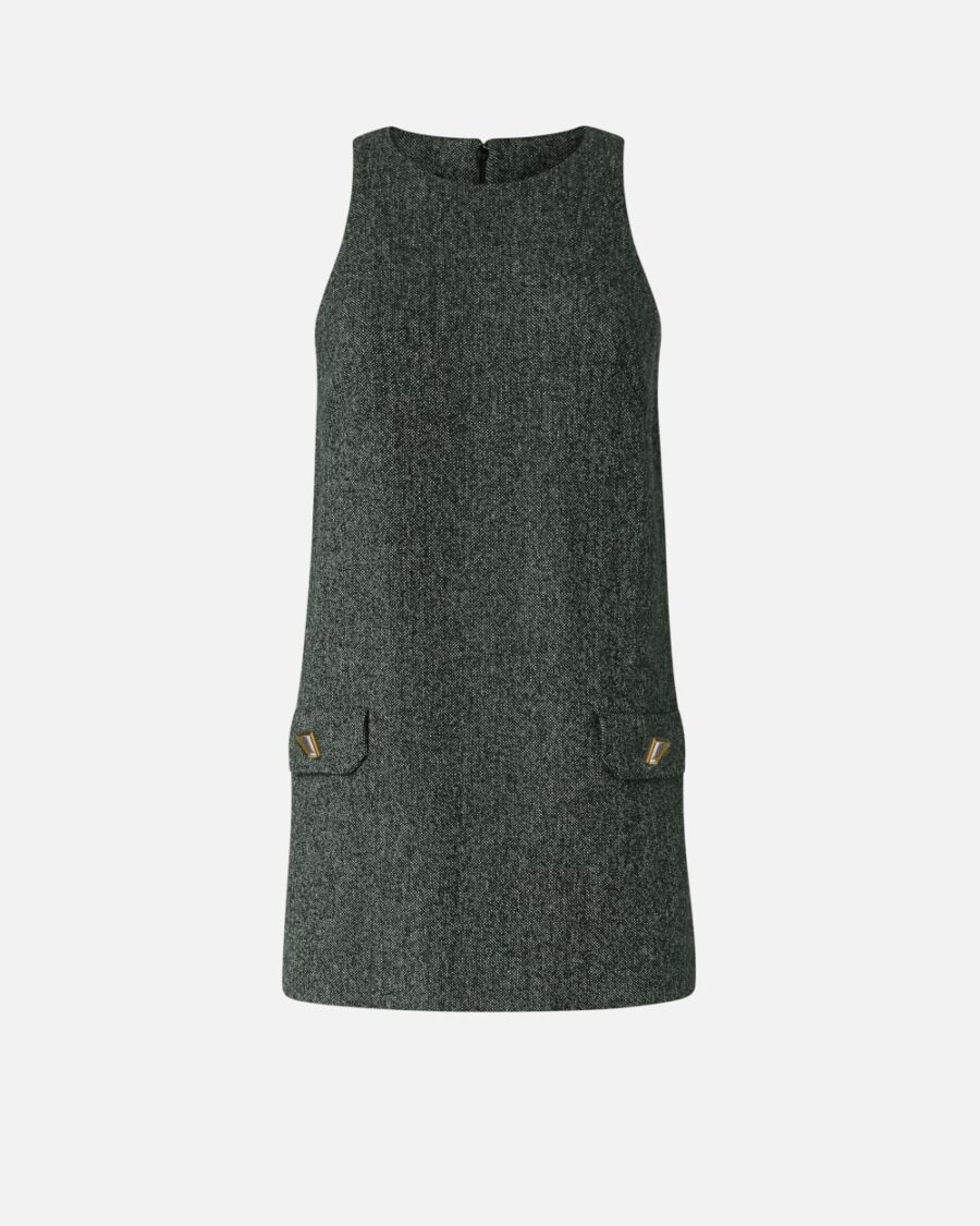 Short pinafore dress with mirror-finish buttons nero e bianco