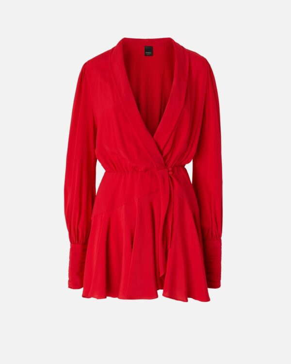 Plunging-neck silk-blend mini dress rosso salsa