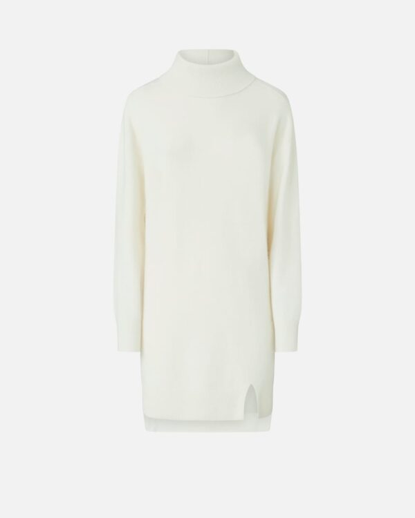 Cashmere-blend turtleneck dress with front slit bianco purezza