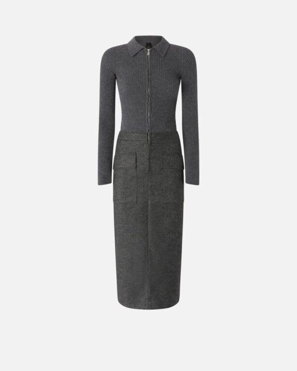 Sweater and skirt two-piece effect dress nero e grigio