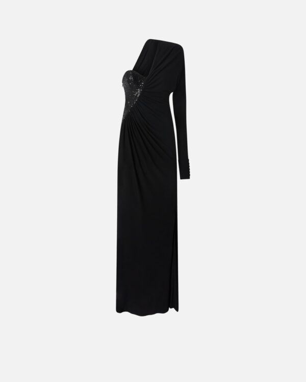 Elegant asymmetric dress with sequins nero limousine