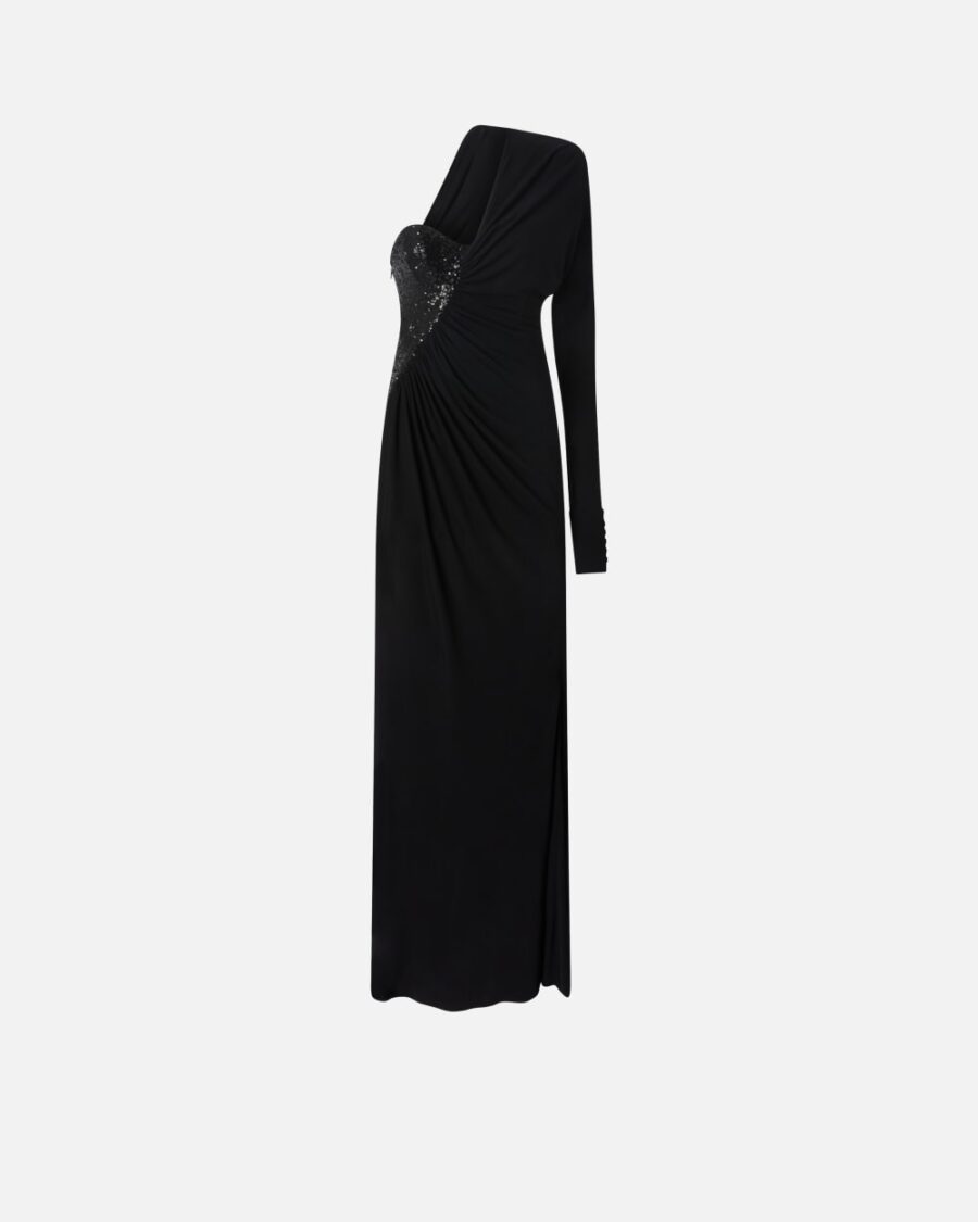 Elegant asymmetric dress with sequins nero limousine