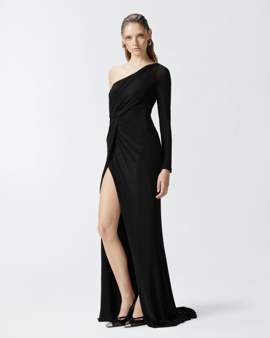 Elegant metallic jersey dress with draping - Image 4