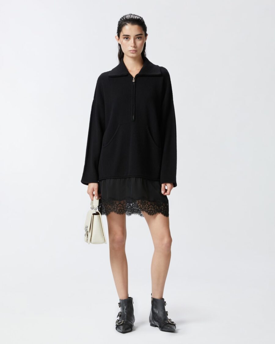 Abito in maglia con inserto in satin e pizzo - immagine 4