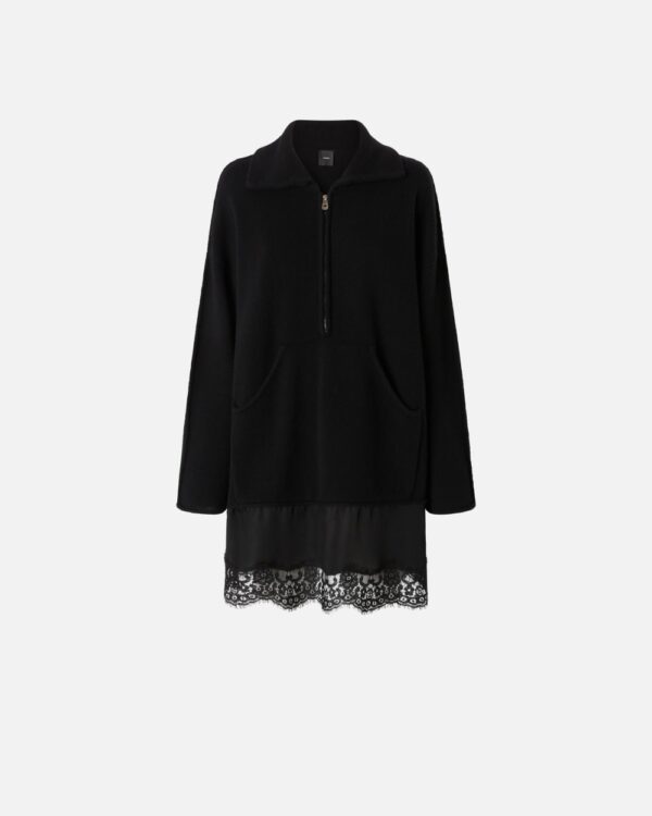 Abito in maglia con inserto in satin e pizzo nero limousine