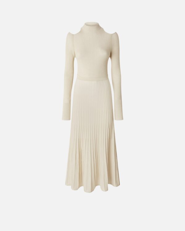 Knit dress with open shoulders bianco e oro