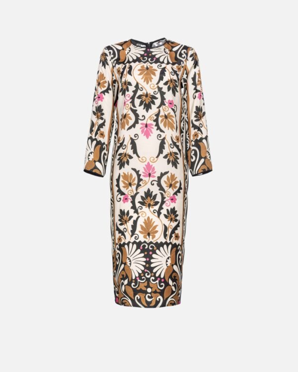 Twill dress with ornamental placed print mult.marrone e beige