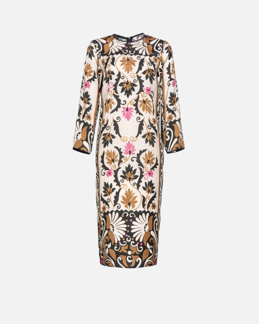 Twill dress with ornamental placed print mult.marrone e beige