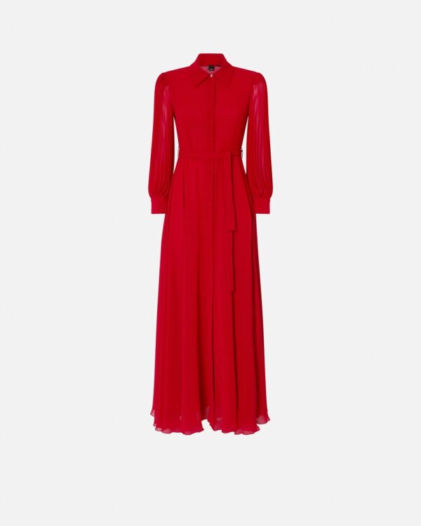 Abito lungo a camicia con schiena in trasparenza rosso salsa