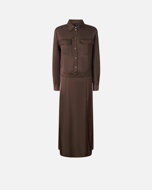 Abito lungo a camicia in satin marrone e terra d'africa