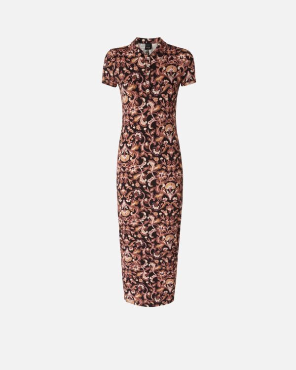 Long floral dress with short sleeves mult.marrone e beige