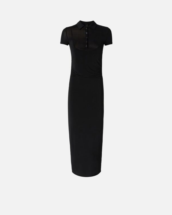 Long polo dress in lightweight jersey nero limousine