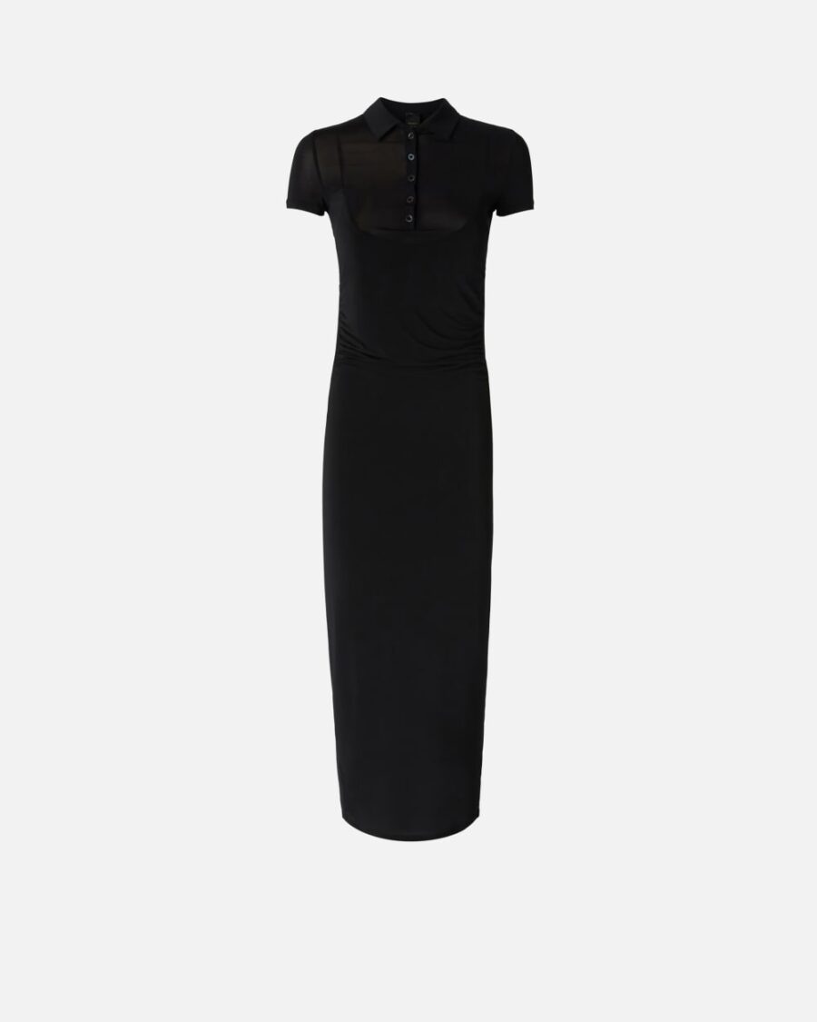 Abito lungo a polo in leggero jersey nero limousine