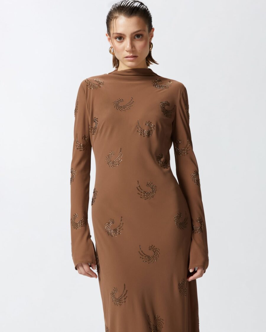 Long high-necked dress with rhinestone swirls - Image 4