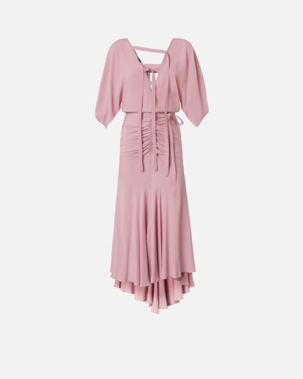 Abito lungo crêpe misto seta rosa antico