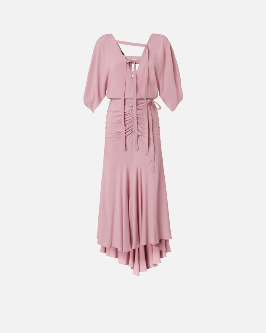 Long silk-blend crepe dress rosa antico