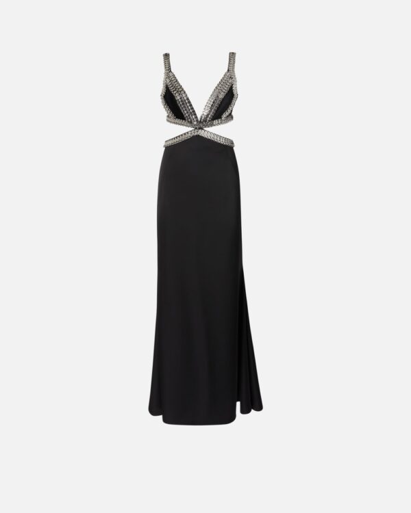 Elegant long dress with metallic embroidery nero limousine