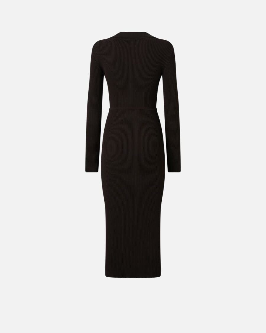 Long ribbed knit dress with golden buttons - Image 2