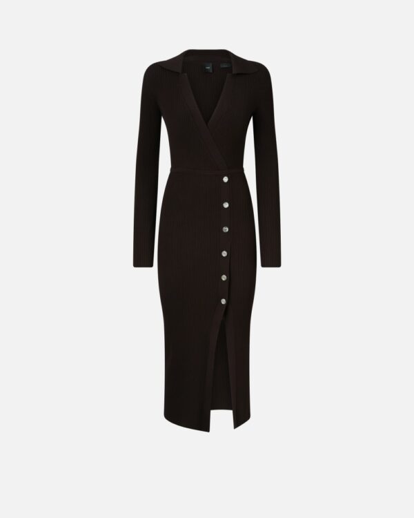 Long ribbed knit dress with golden buttons marrone oltre buio