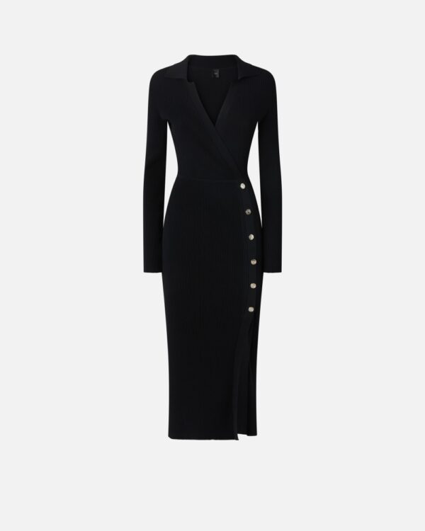 Abito lungo in maglia a costine con bottoni dorati nero limousine