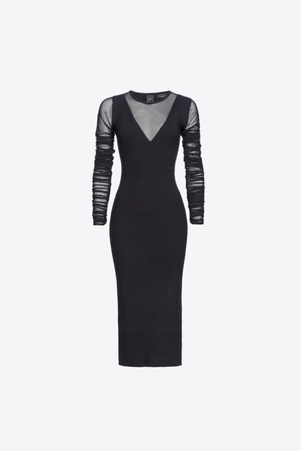 Abito lungo in maglia e tulle nero limousine
