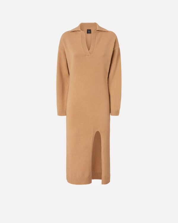 Abito lungo in maglia misto cachemire beige tannino