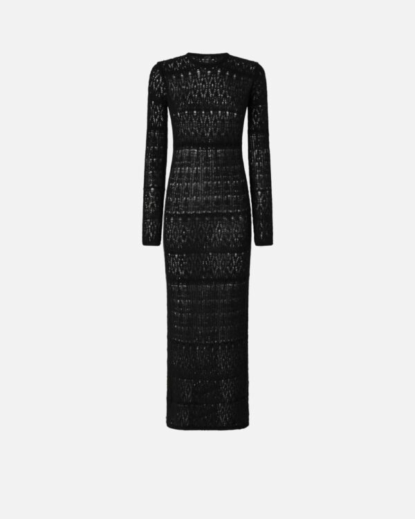 Long openwork knit dress nero limousine