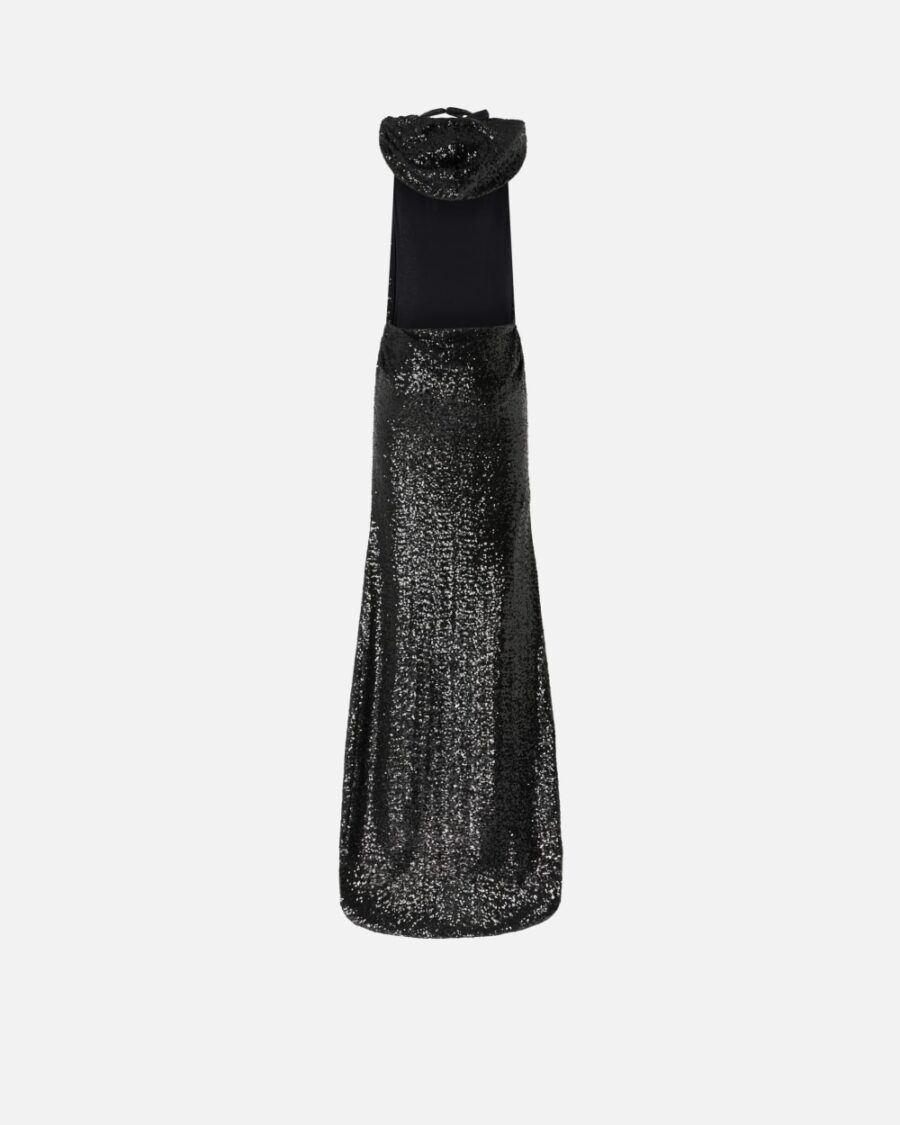 Abito lungo in paillettes elegante con schiena scoperta - immagine 2