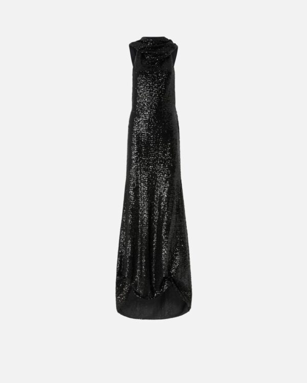 Abito lungo in paillettes elegante con schiena scoperta nero limousine