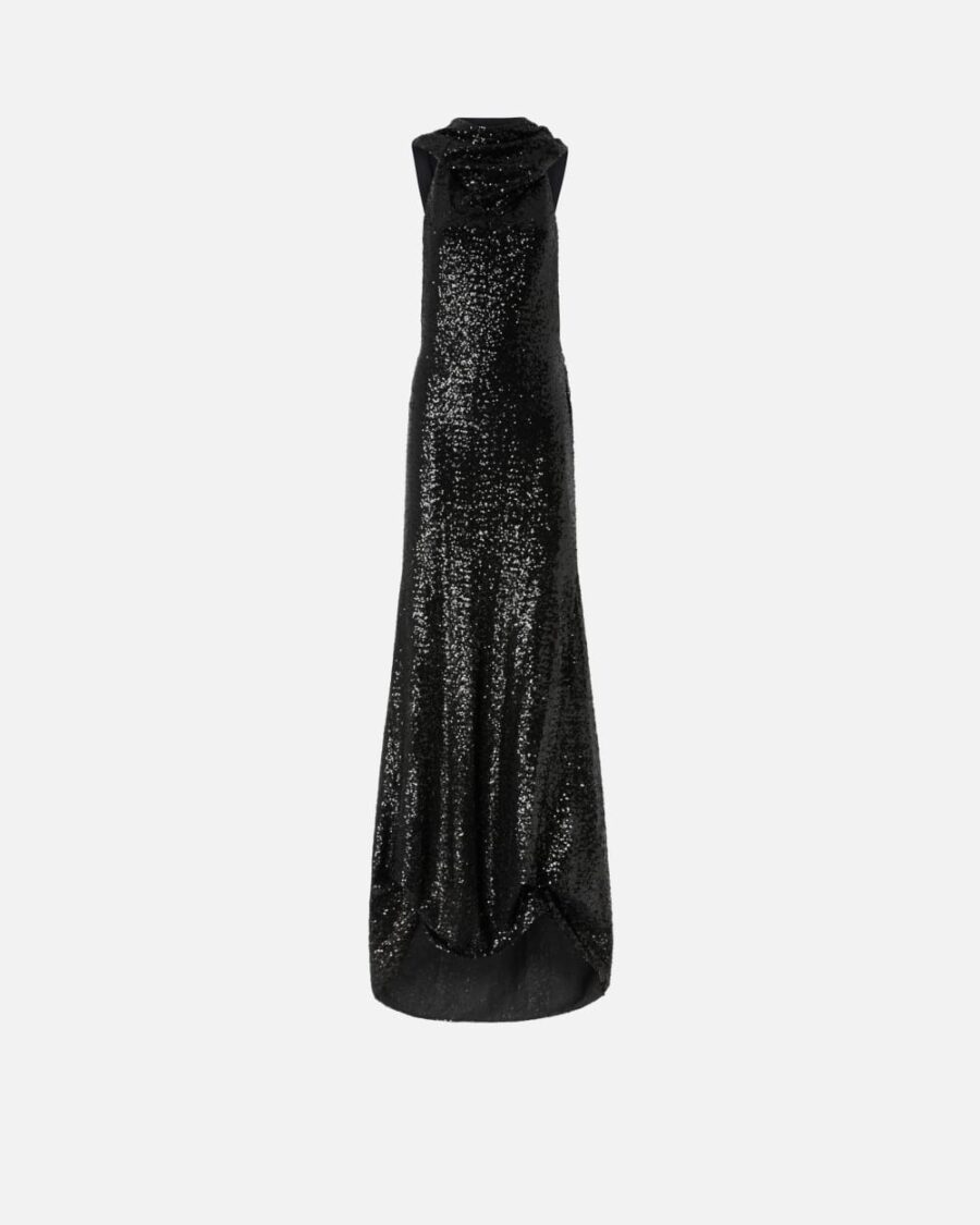 Abito lungo in paillettes elegante con schiena scoperta nero limousine