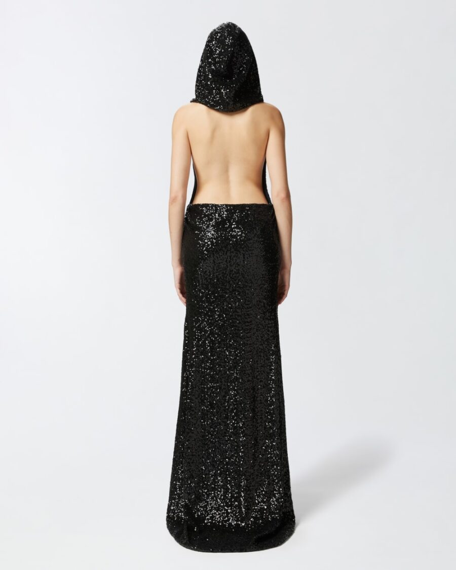 Abito lungo in paillettes elegante con schiena scoperta - immagine 5