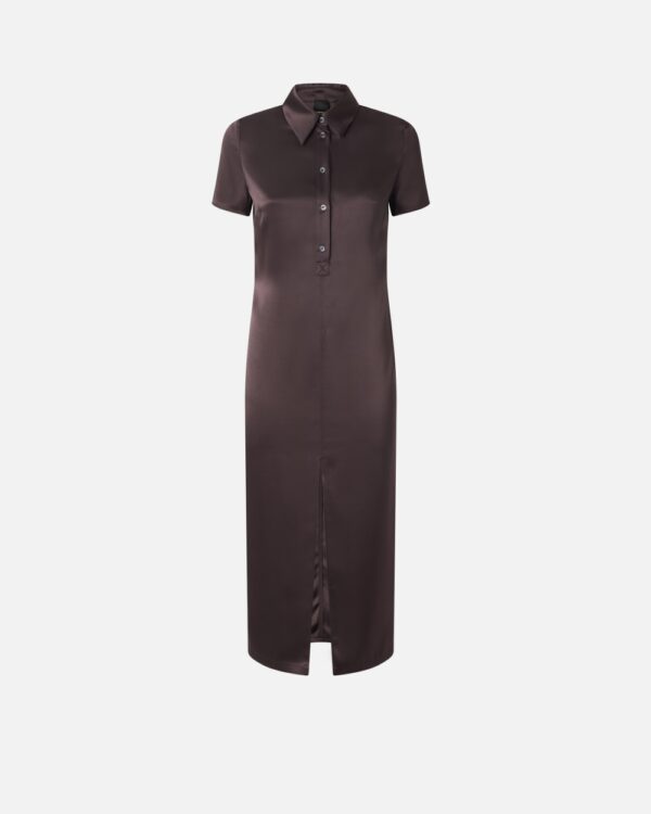 Abito midi a polo in satin lavato marrone e nero
