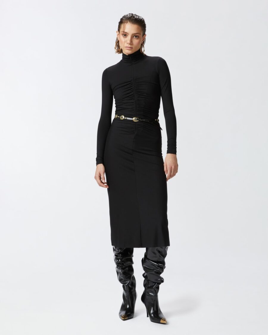 Abito midi in jersey con zip nero limousine