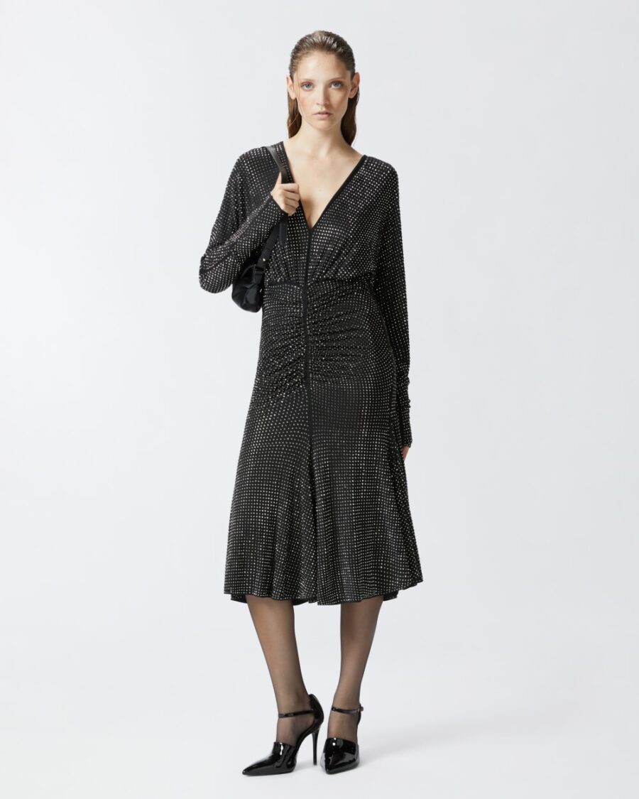 Abito midi in jersey full strass nero limousine