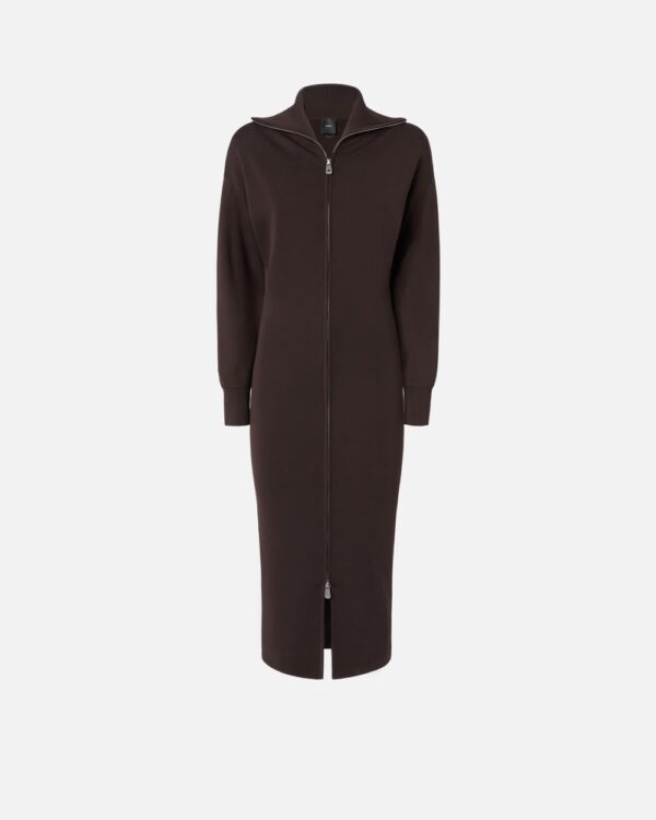 Abito midi in maglia collo alto con zip marrone oltre buio