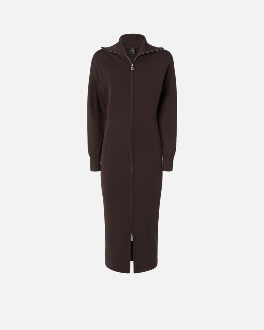 Abito midi in maglia collo alto con zip marrone oltre buio