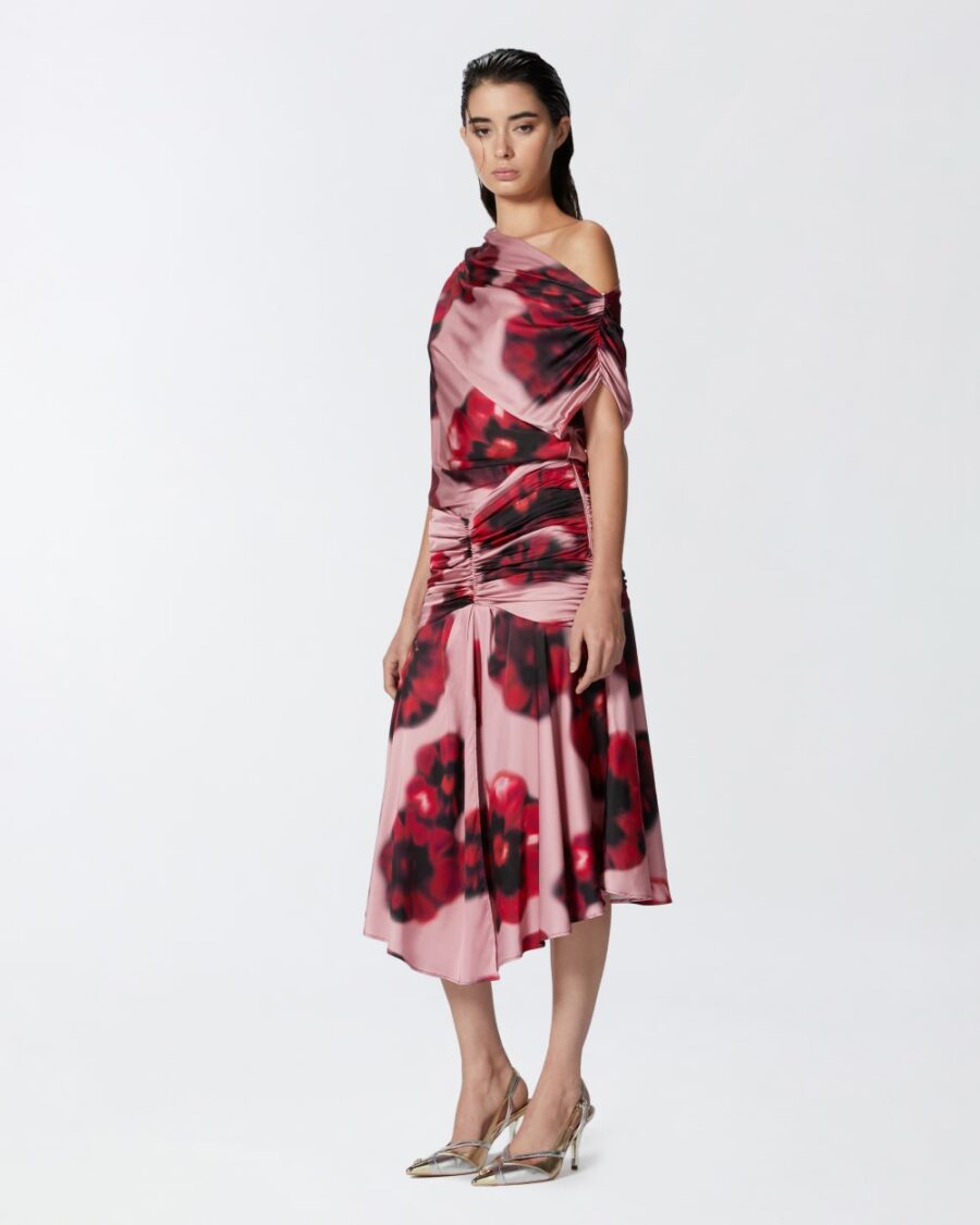 Fade-effect midi dress with floral print and draping - Image 5