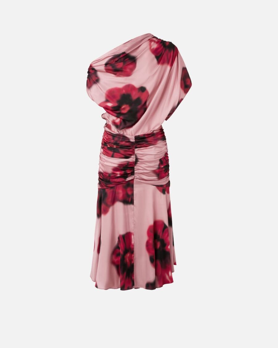 Fade-effect midi dress with floral print and draping - Image 2