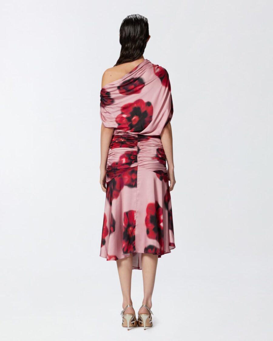 Fade-effect midi dress with floral print and draping - Image 6