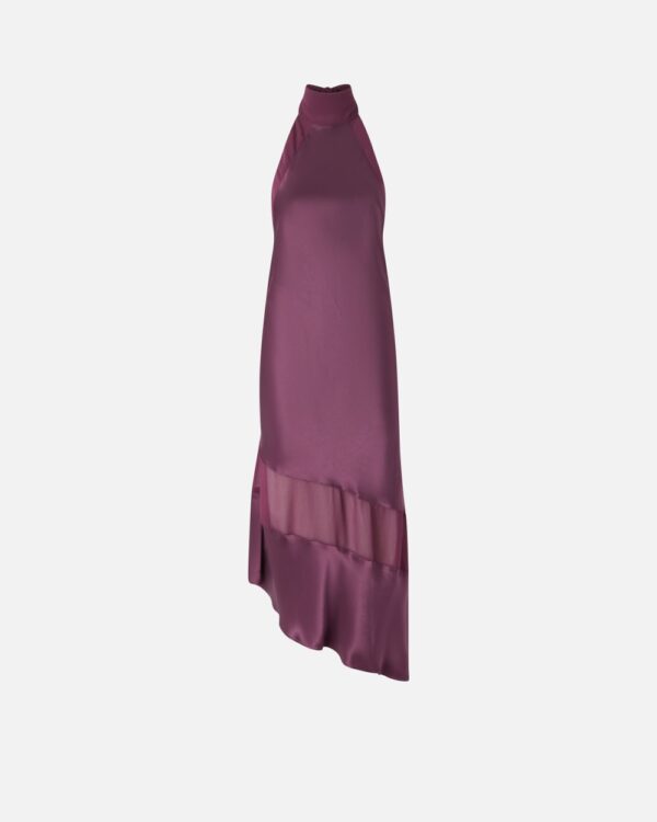 Abito schiena scoperta satin e georgette vino d'uva