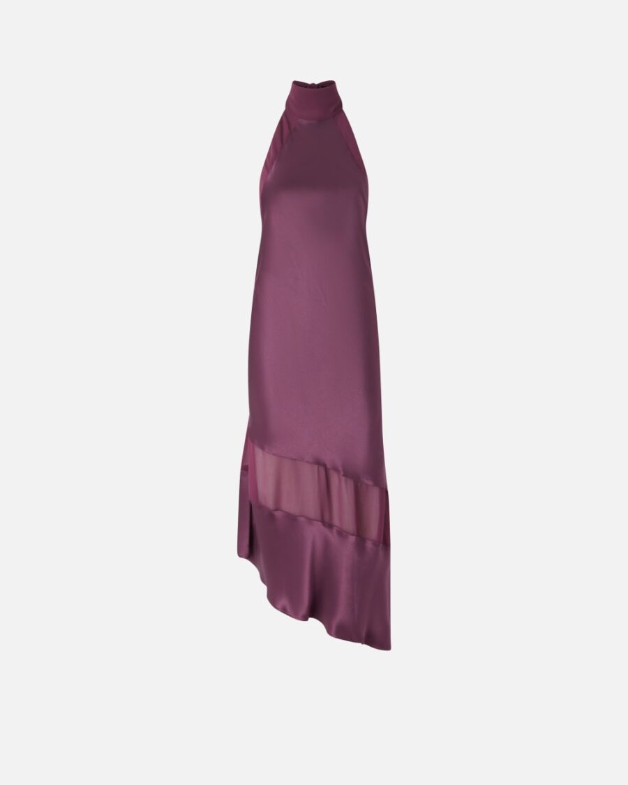 Abito schiena scoperta satin e georgette vino d'uva