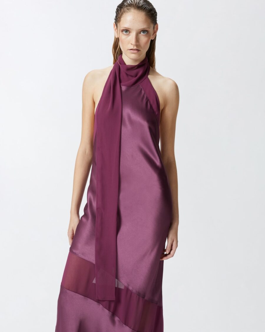 Abito schiena scoperta satin e georgette - immagine 5